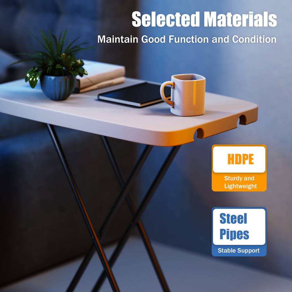 77*50cm Folding Table White Rectangular Table Adjustable Height Portable Home