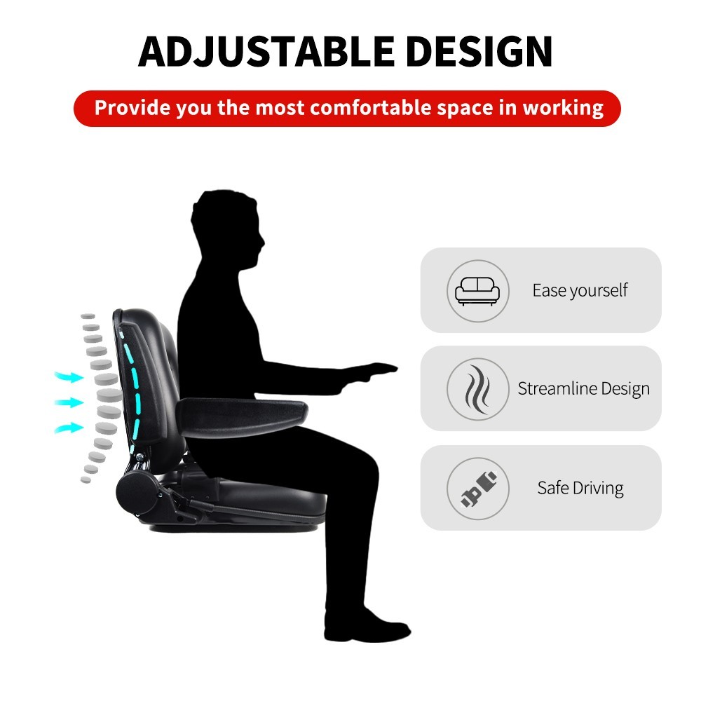 Tractor Forklift Seat Excavator Universal Adjustable Backrest Armrest Safty Belt