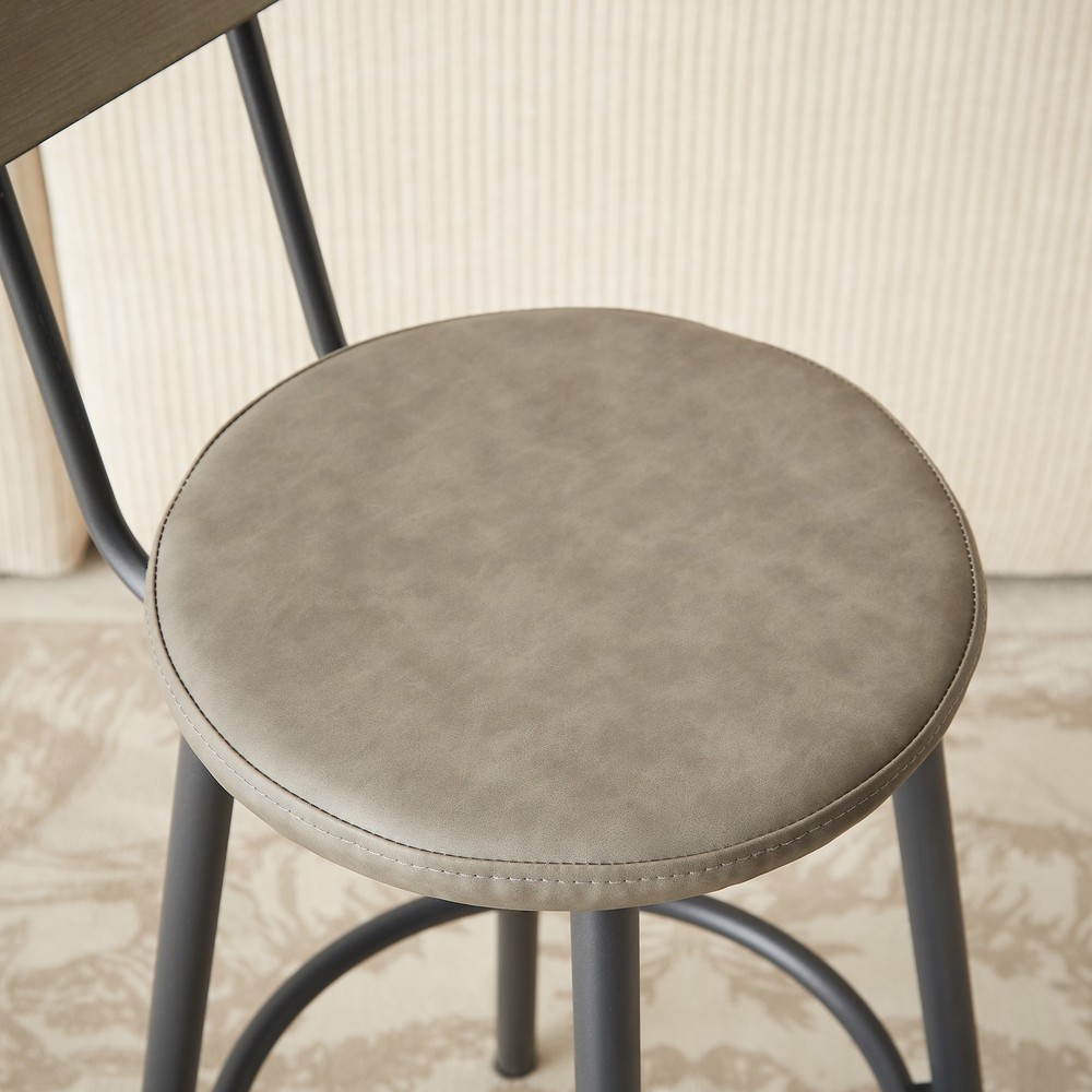 Long Bar Table Set with 3 PU Upholstered Bar Stools, Industrial Bar TableChairs