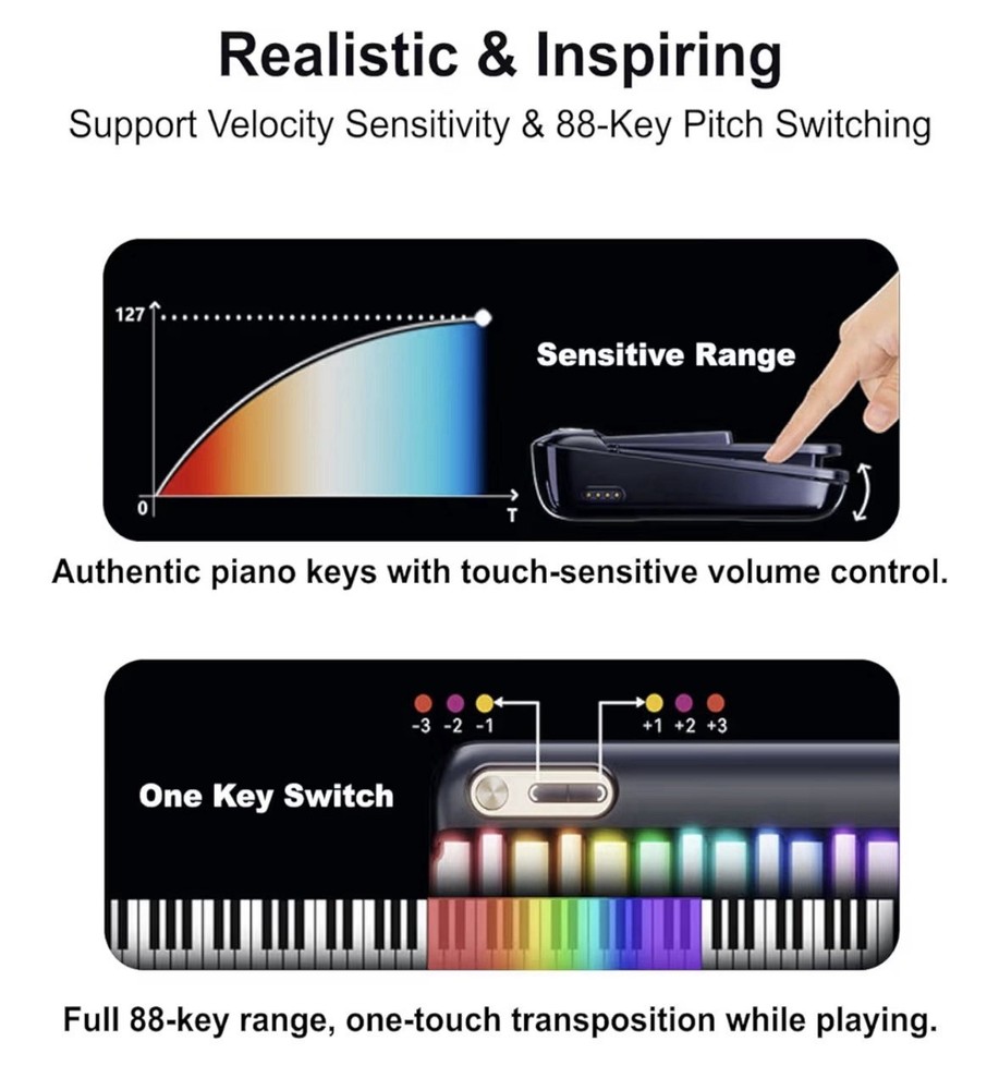 PopuPiano White Smart Piano Keyboard Full Set