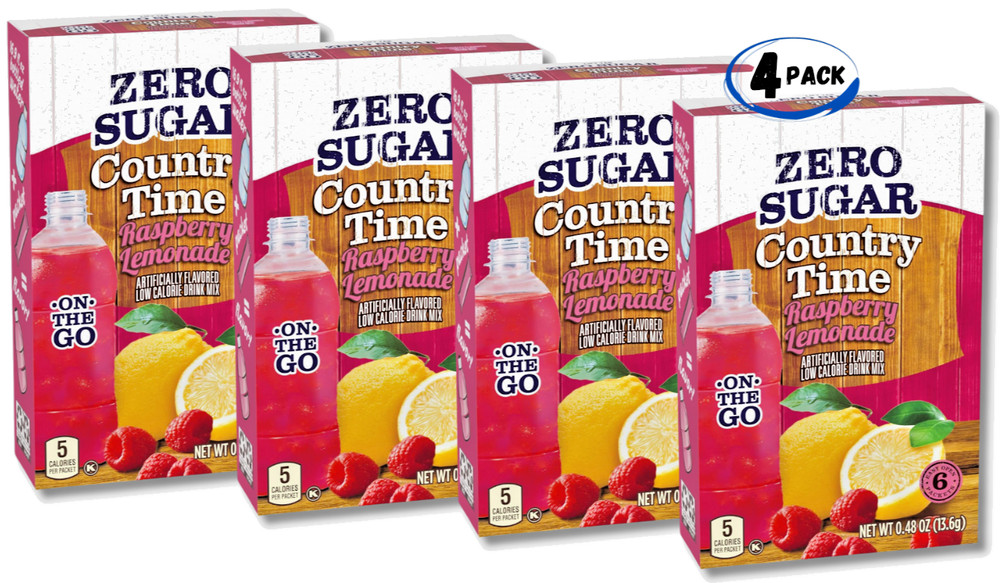 Country Time On-the-Go Zero Sugar Raspberry Lemonade Drink(4 BOXES - 24 PACKETS)