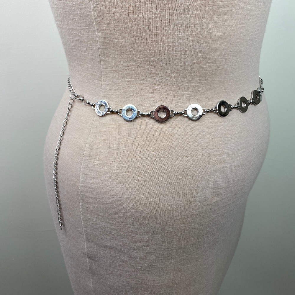 Silver Tone Circle Disc Mod Gogo Loop Belt 45"