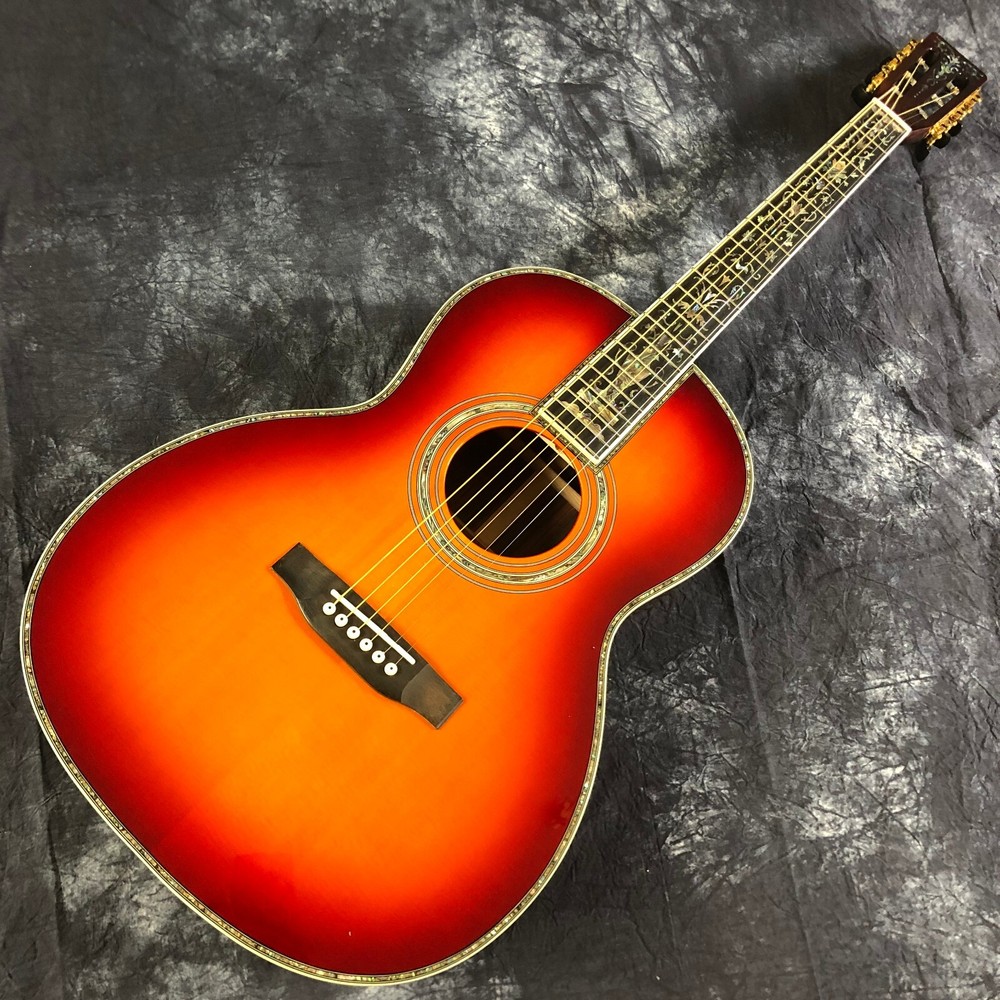 39" Cherry Solid Spruce OOO Type Acoustic Guitar Abalone Ebony Fingerboard
