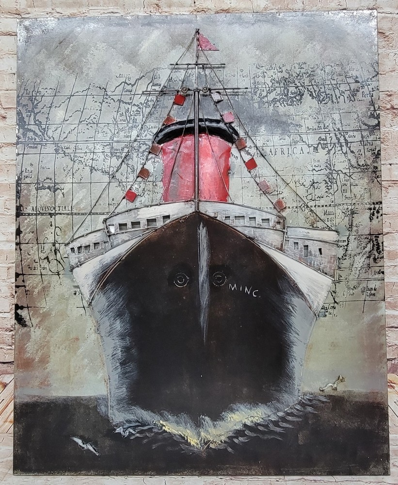 "Black Ship" Mixed Media Iron Hand Painted Dimensional Wall Art