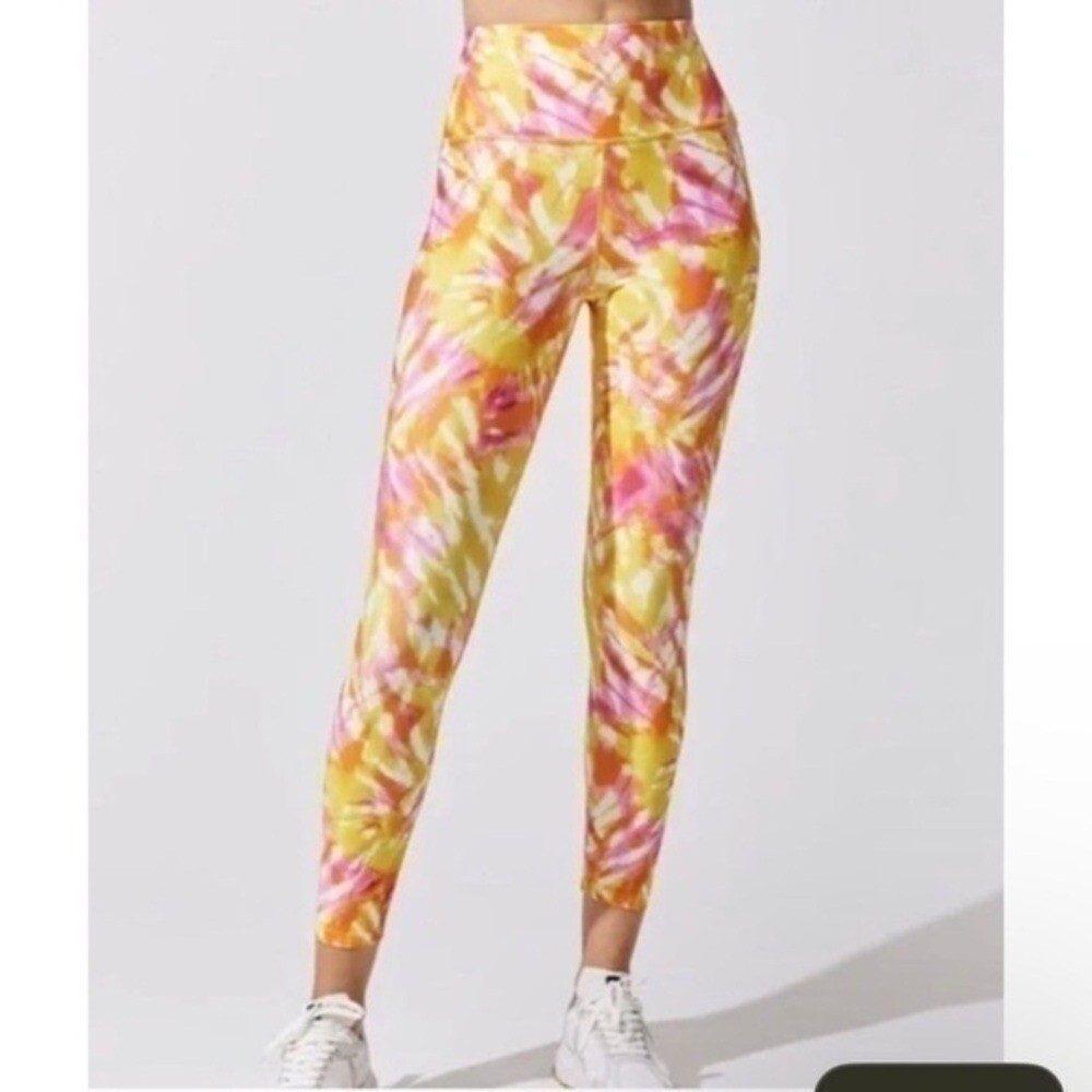 Carbon 38 Small Yellow Pink Tie Dye Leggings High Rise Carbon38