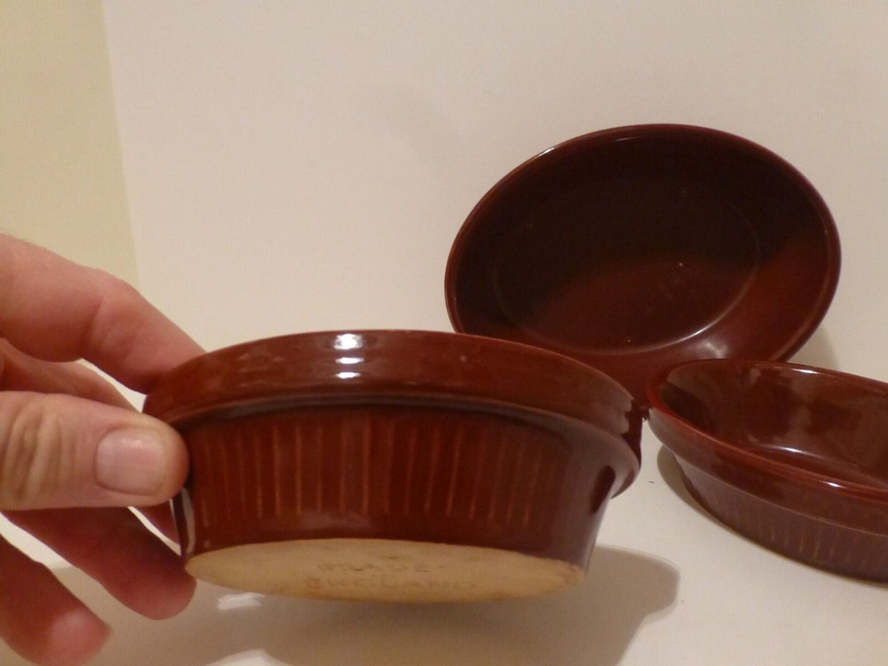 Brown Stoneware (3) Baking Custard Ramekin Dishes England (S5