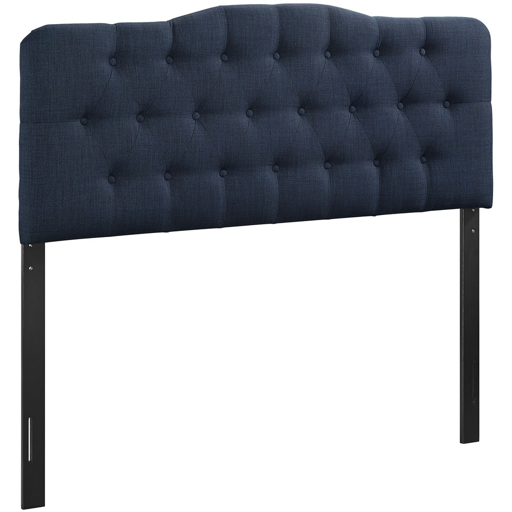 Modway Button Tufted Padded Upholstered Fabric Queen Size Headboard in Navy
