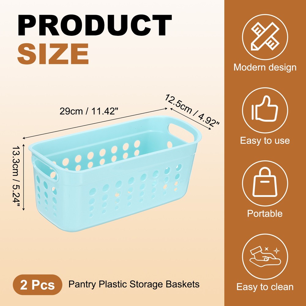 2Pack 11.42x5.24x4.92 " Pantry Plastic Storage Baskets, Blue