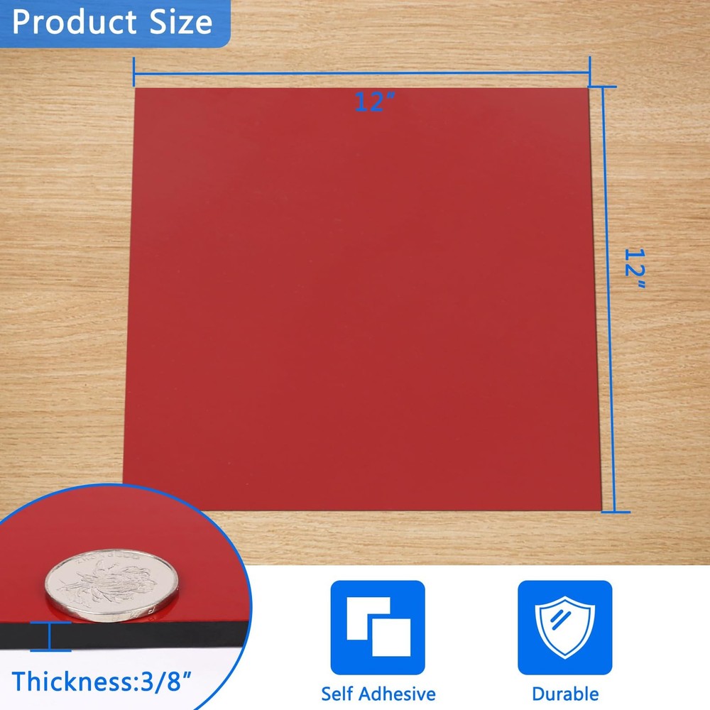 Adhesive Solid Rubber Sheets 12" Wide x 3/8" Thick x 12" Long Self Stick Blac...