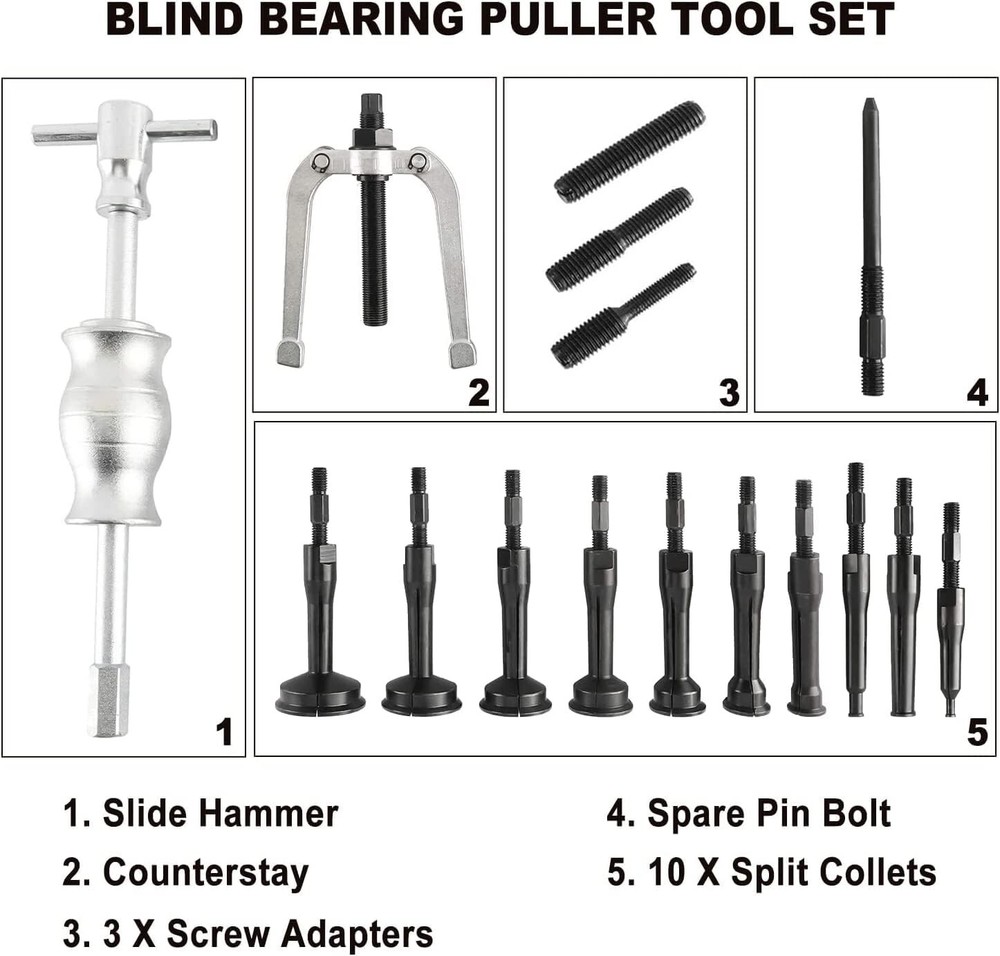 Blind Bearing Puller Kit Blind Hole Inner Bearing Remover Installer Tool Set