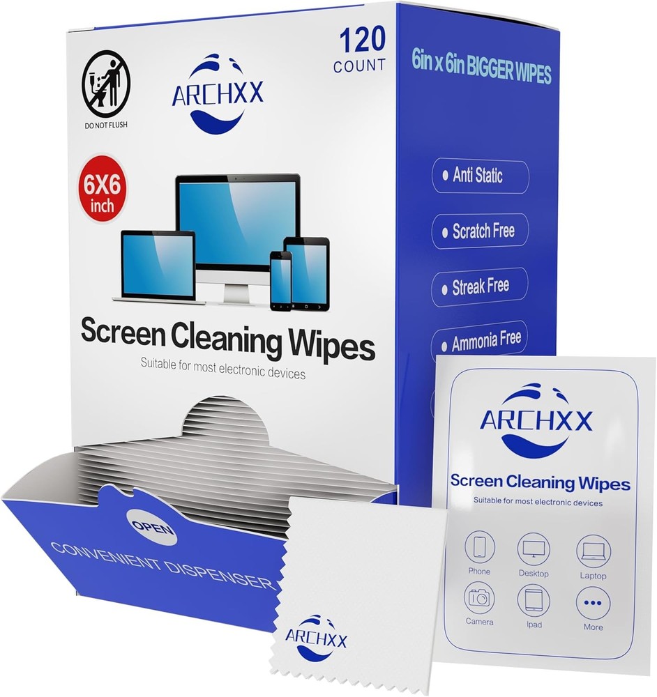 120 Count 6"x6" Pre-Moistened Screen Wipes – For Electronics & Devices