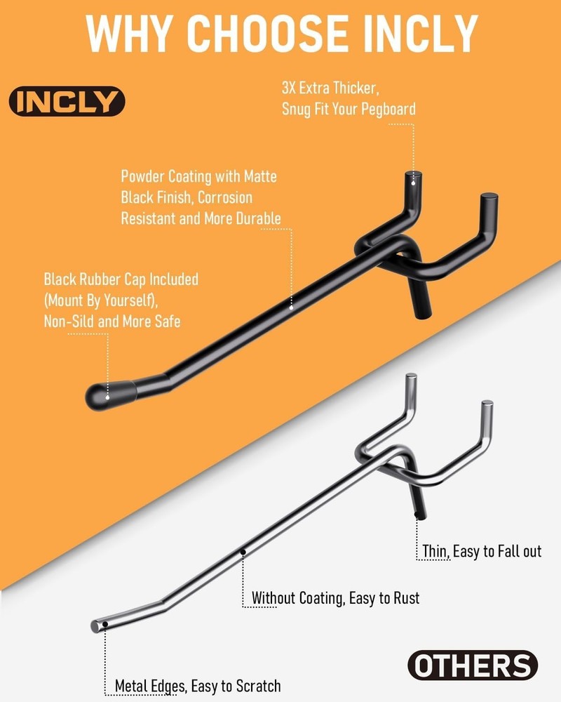 Heavy-Duty Black Pegboard Hooks - 120 Pack with Extra Thickness for Stability