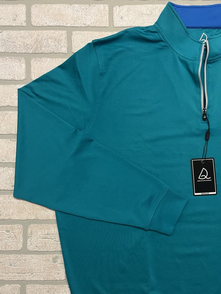 DEOLAX Golf 1/4 Zip Mens 2XL Turquoise Pullover Performance Stretch Comfort NWT
