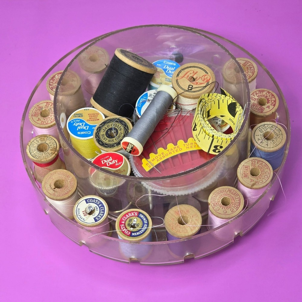 Vintage Blue Rotating Sewing Thread Organizer Spool Holder Threads Accessories