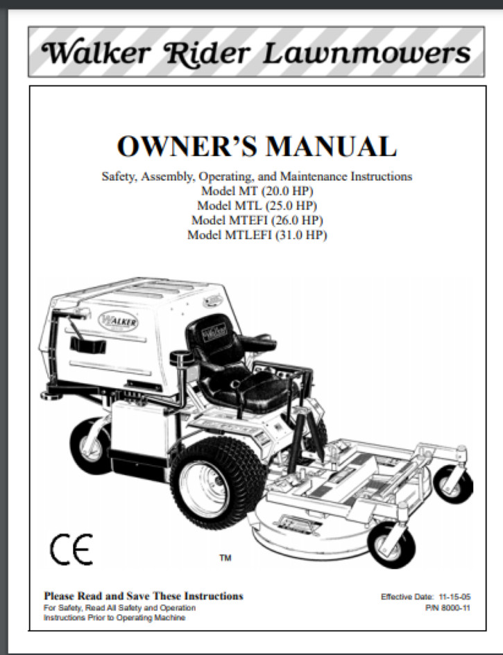 Walker mower manual MT Models 2005 88 pages gloss covers comb bound