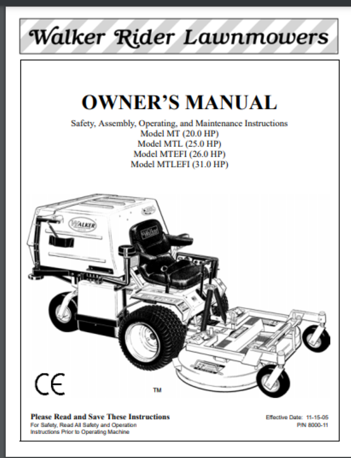 Walker mower manual MT Models 2005 88 pages gloss covers comb bound