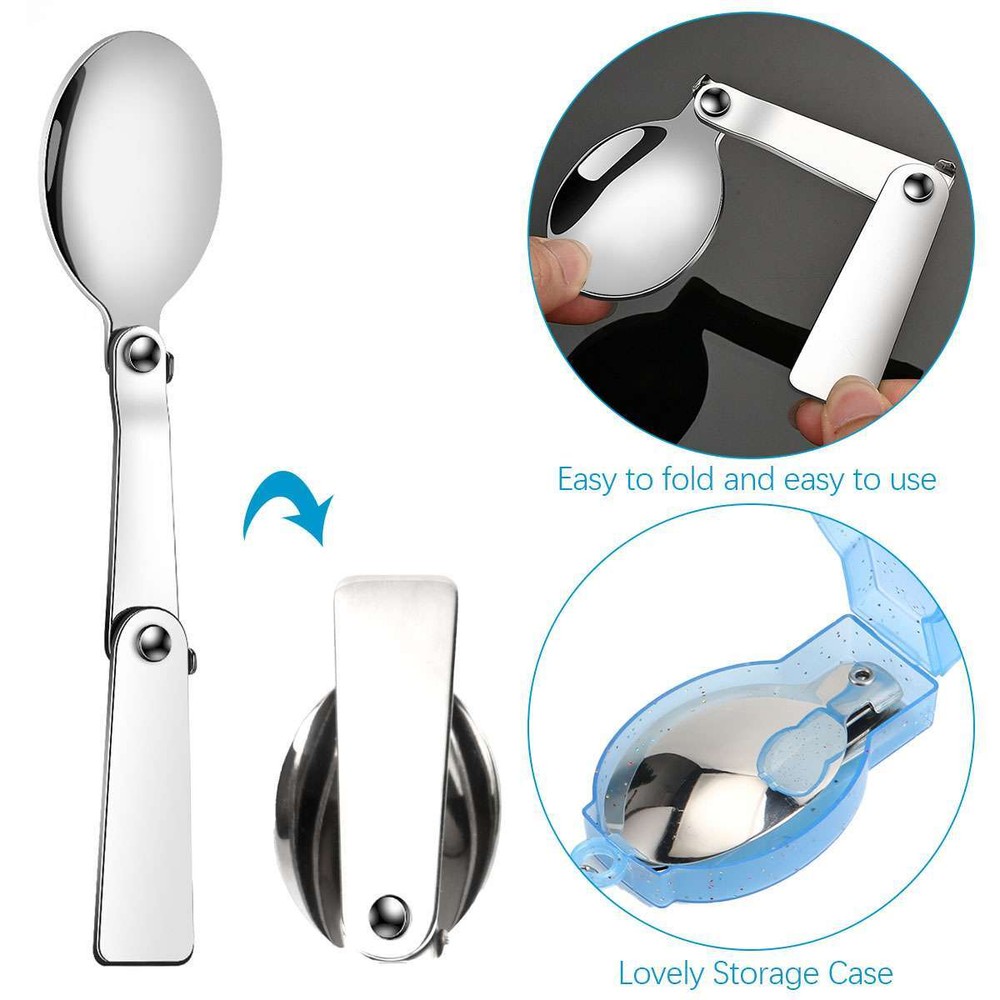 Foldable Fork Spoon Spork Set +Box Stainless Steel Portable Folding Camping Flat
