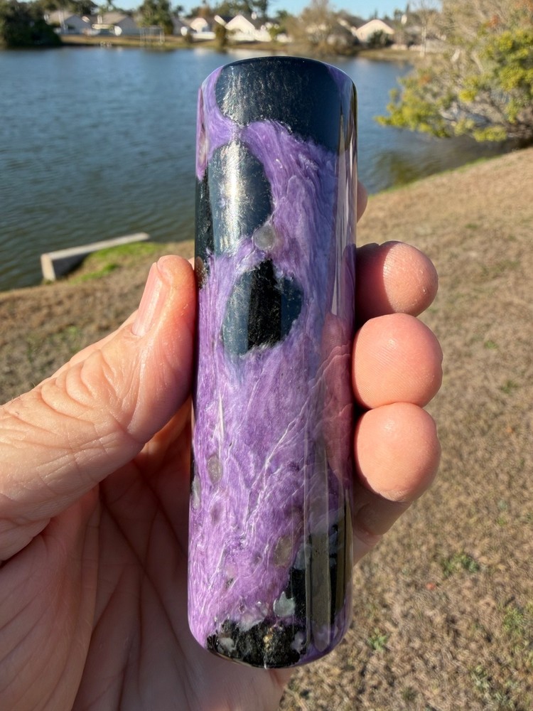 Charoite 4" polished harmonizer cylinder 234 Grams