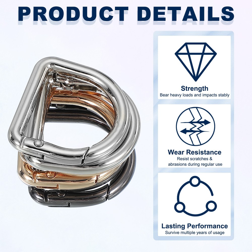 10 Pcs 27mm D Shaped Spring Snap Keychain Clip for Purses Silver
