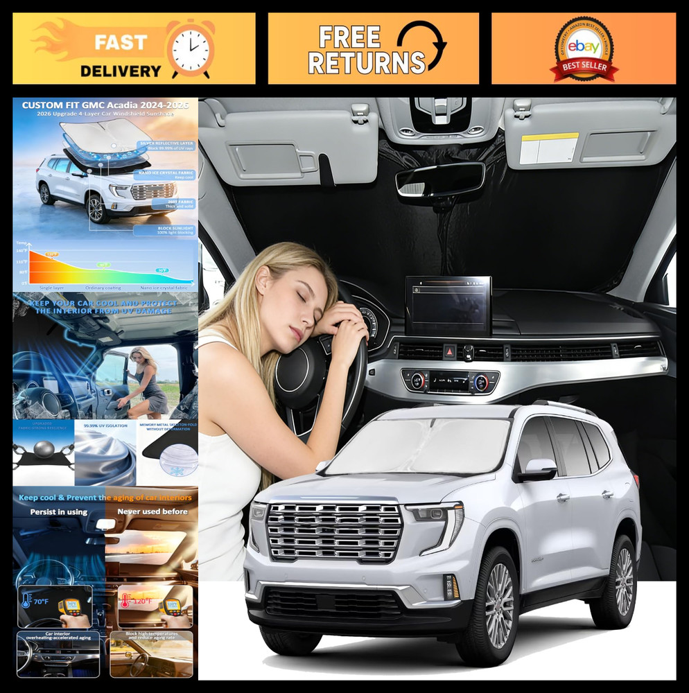 Custom Fit Windshield Sunshade for 2024-2026 Acadia - UV Blocking, Foldable 4-La