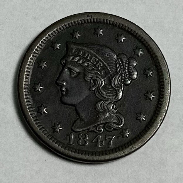 1847 US LARGE CENT XF