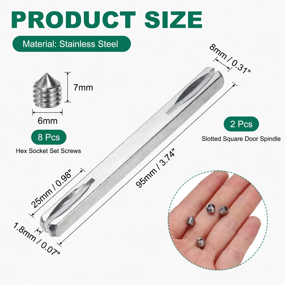 2Pcs Door Knob Spindle, 95mm Long Door Handle Spindle Replacement with Screws