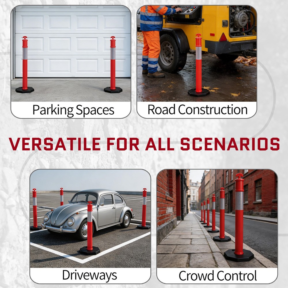 3 Pack 45" Orange Traffic Delineator Post Cone with Base and Reflective Collar