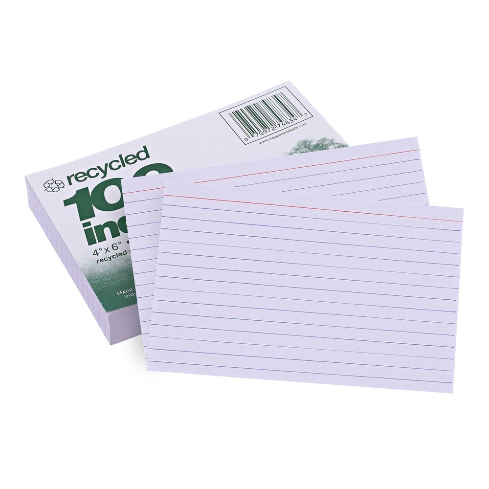 Roaring Spring Recycled Index Cards 4"x6", 100 Count, Smooth White