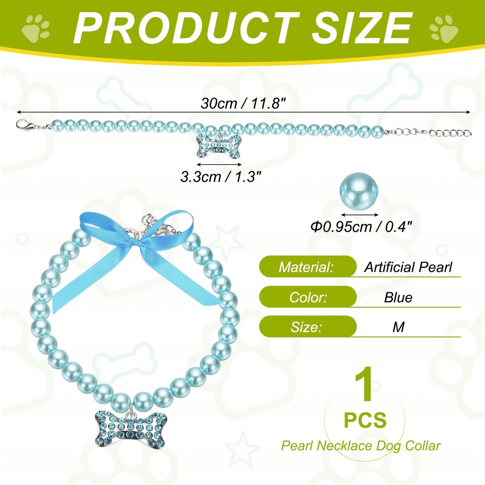 Cat Dog Pearl Collar, Small Bow Shape(M, Blue)