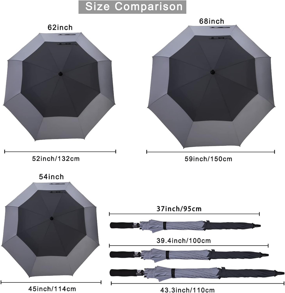 47/54/62/68 Inch Automatic Open Golf Umbrella Oversize Extra Large Double Canopy