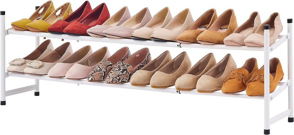 Tajsoon Expandable Shoe Rack Organizer, 2 Tier Adjustable & 2 Tier, White