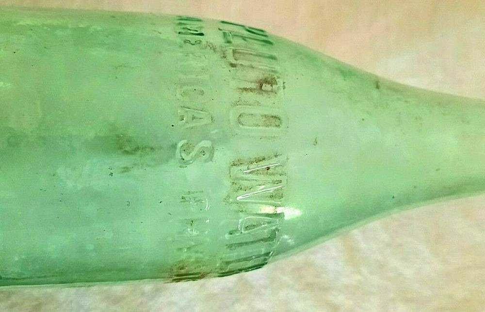 Pluto Water America's Physic Embossed # 1 Glass Bottle Devil Bottom RARE 11"