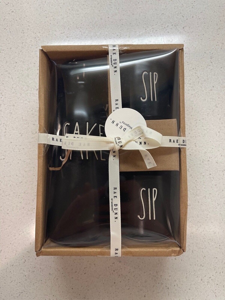 Rae Dunn Black Sake Sip Sip Pitcher and Cups NEW