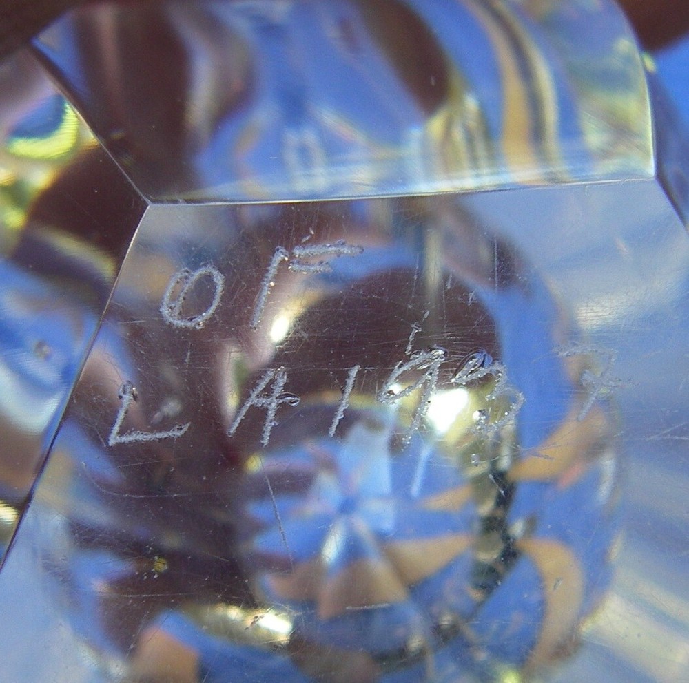 Small ORREFORS(?) Crystal CRUET-Hexagonal-Marked OF / LA1937
