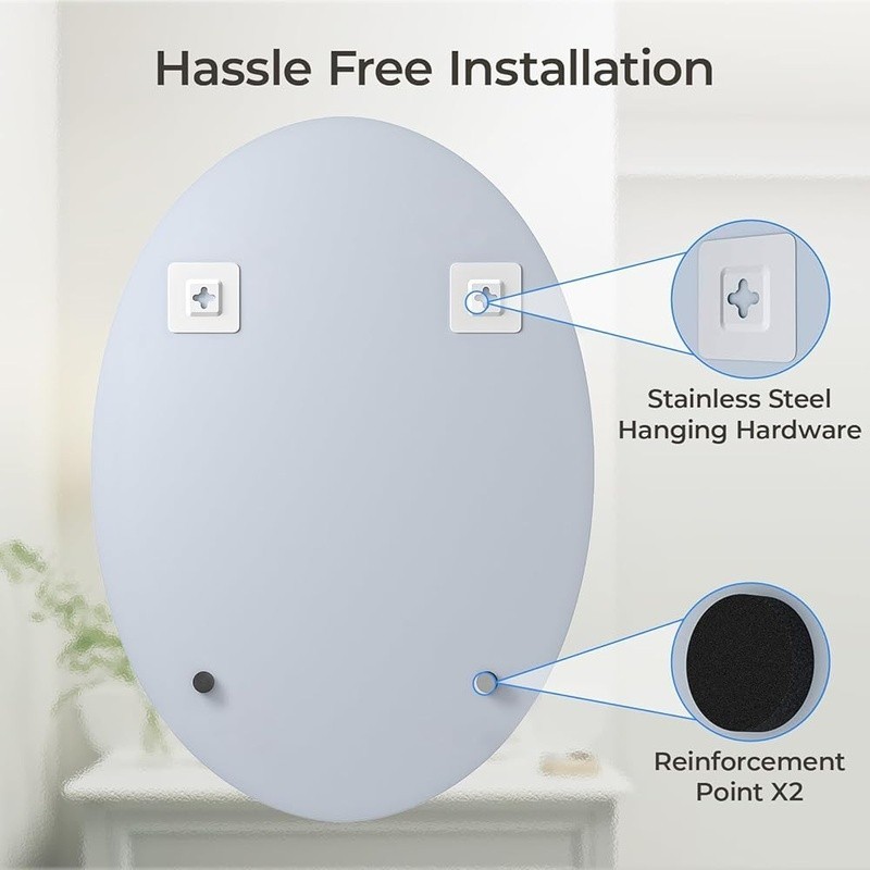 Frameless Oval Mirror High Definition Easy Install Wall Decor Bathroom New