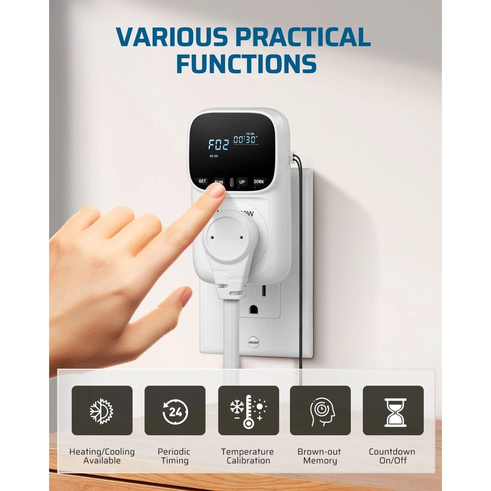 Temperature Controller Plug Digital Thermostat With Timer Functions 16A 1800W