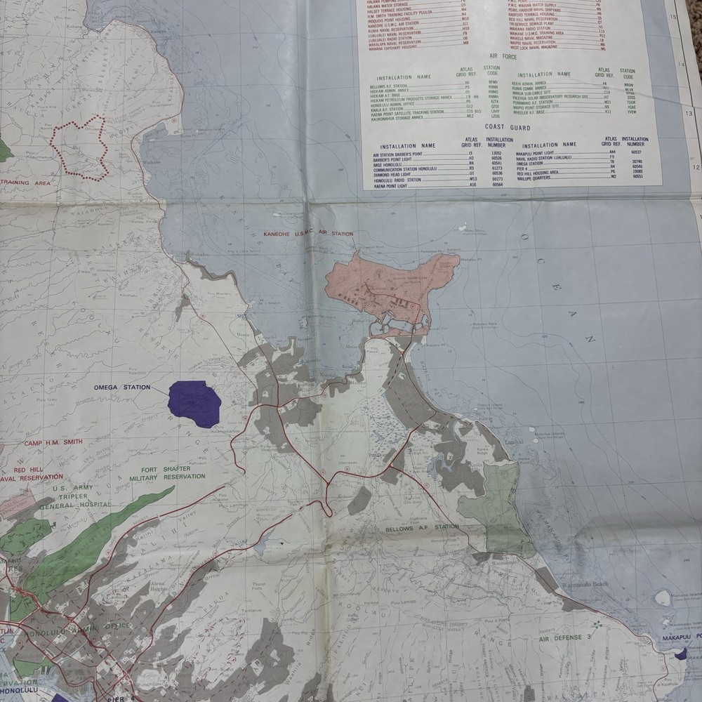 VTG Hawaii Military Installations Facilities Training Map DOUBLE SIDED 1976 BIG