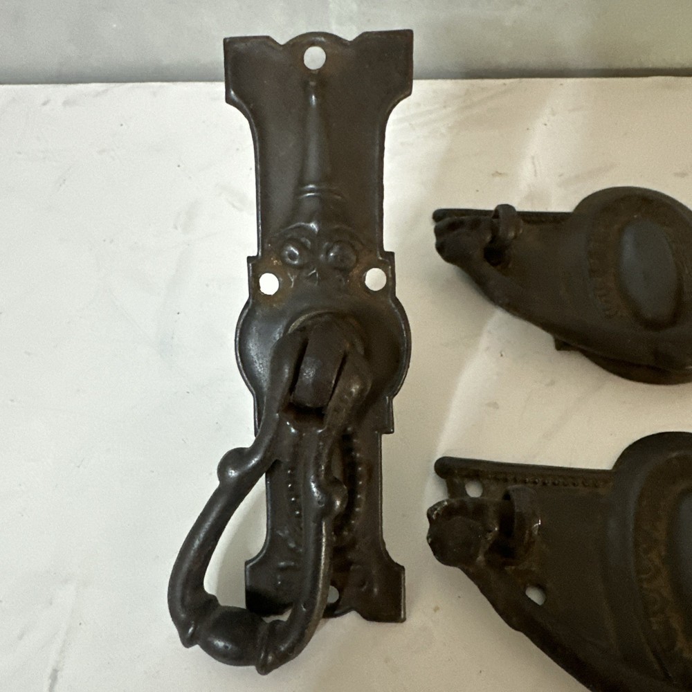 Set of 3 ANTIQUE Drawer Pulls Cast Drop Handles