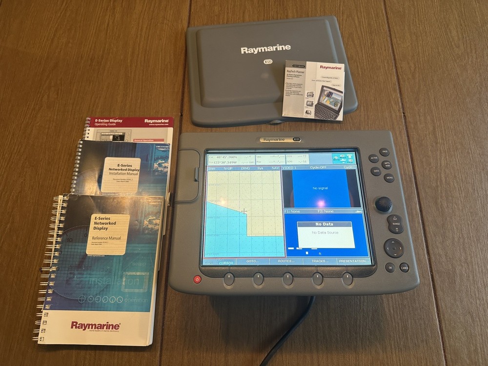 Raymarine E120 MFD Chart Plotter w/Cover, Manuals, and Power Cable
