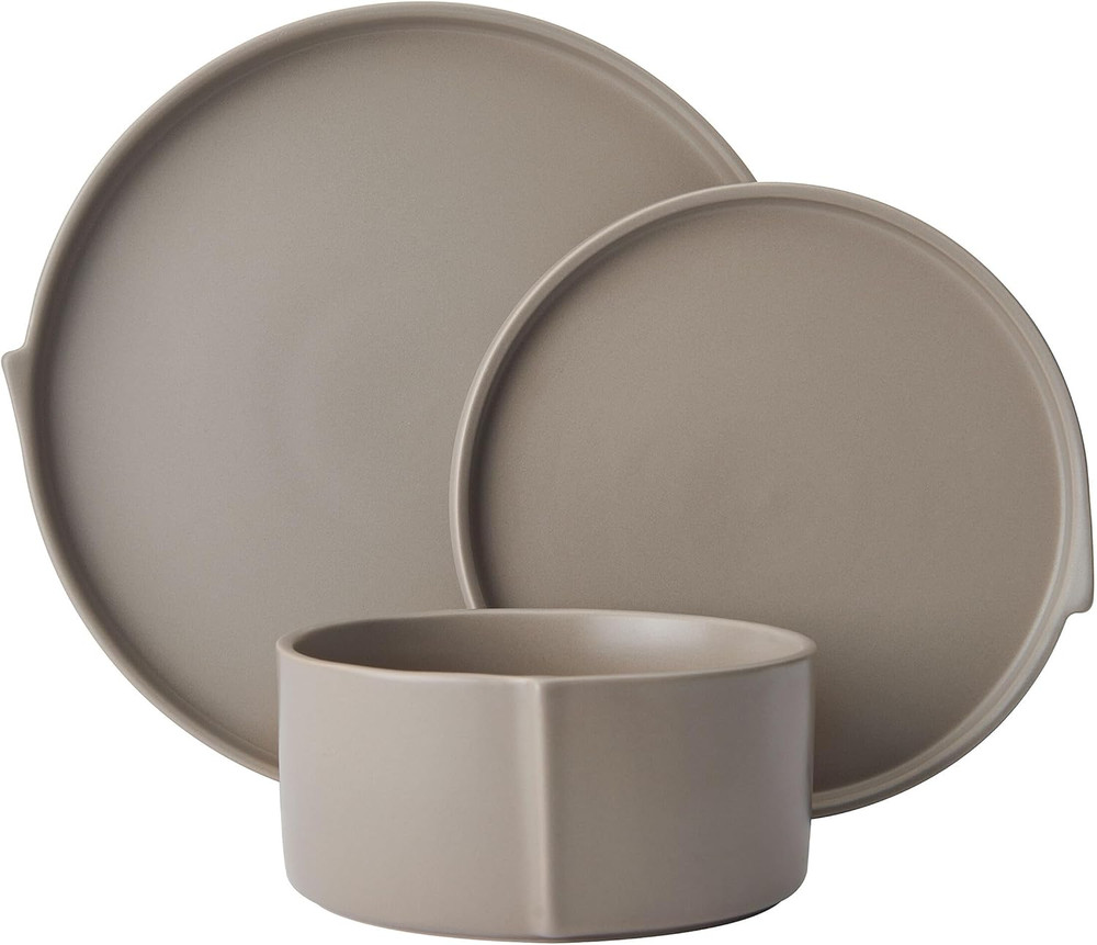 Taupe 12-Piece Stoneware Dinnerware Set for 4 - Stylish & Durable