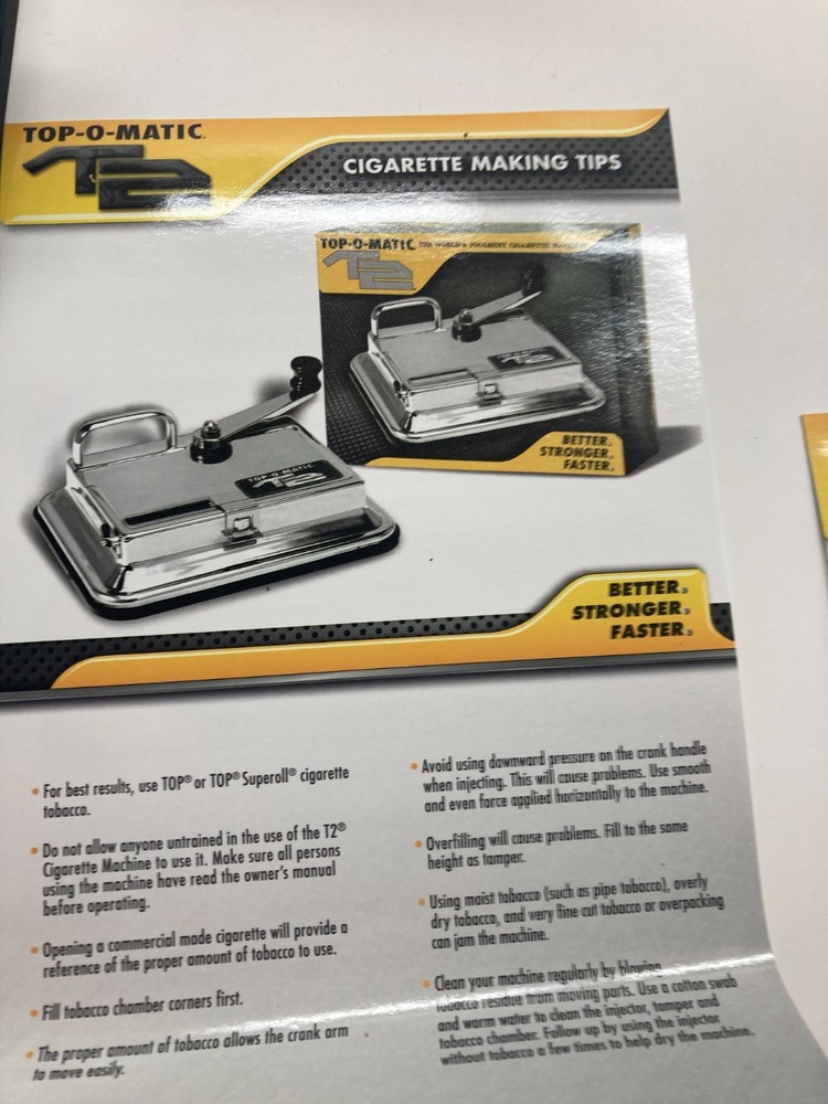 Top-O-Matic T2 Chrome Cigarette Rolling Machine with box and instructions