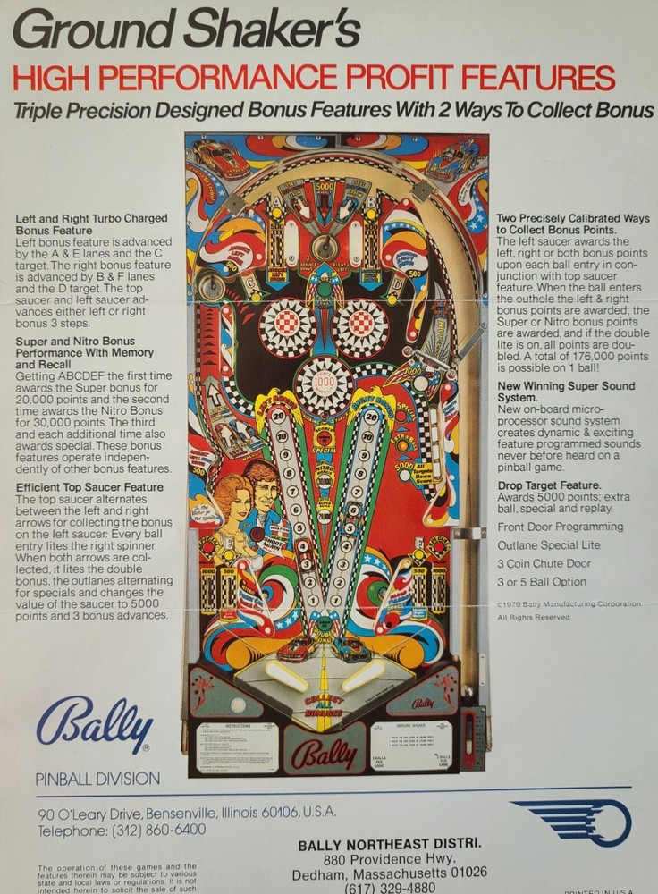 Bally Nitro Ground Shaker Pinball Machine Flyer Brochure Original Ephemera
