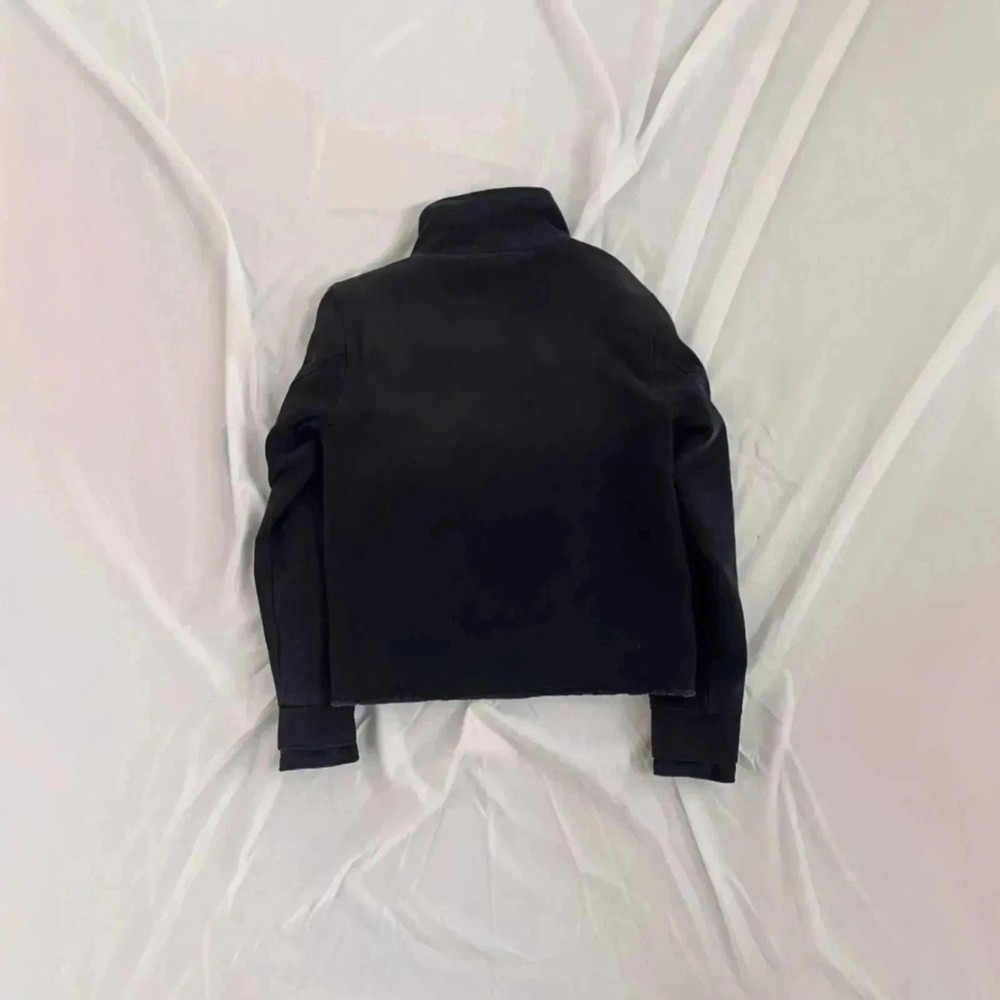 Black Denim Fencing Mock Neck Jacket High Collar Side Button Cropped Structured
