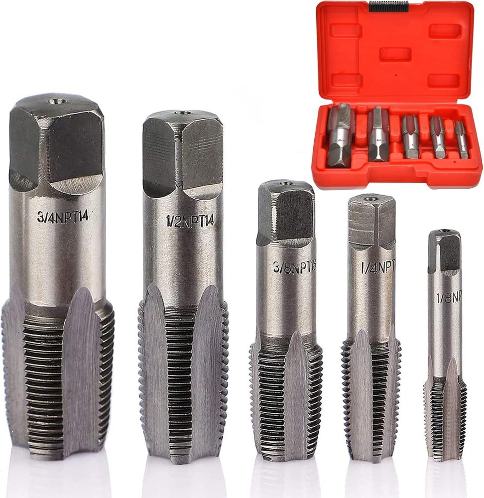 5 Piece NPT Thread Forming Taps, Pipe Taps Set High-Speed Steel Drill Bits