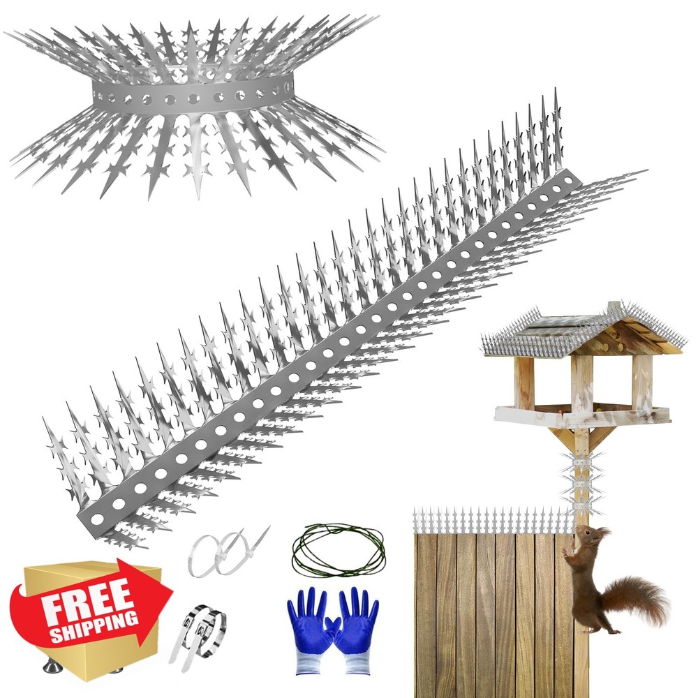 Bird Spikes Squirrel Baffle, 320" Deterrent, Fence, Wall, Tree
