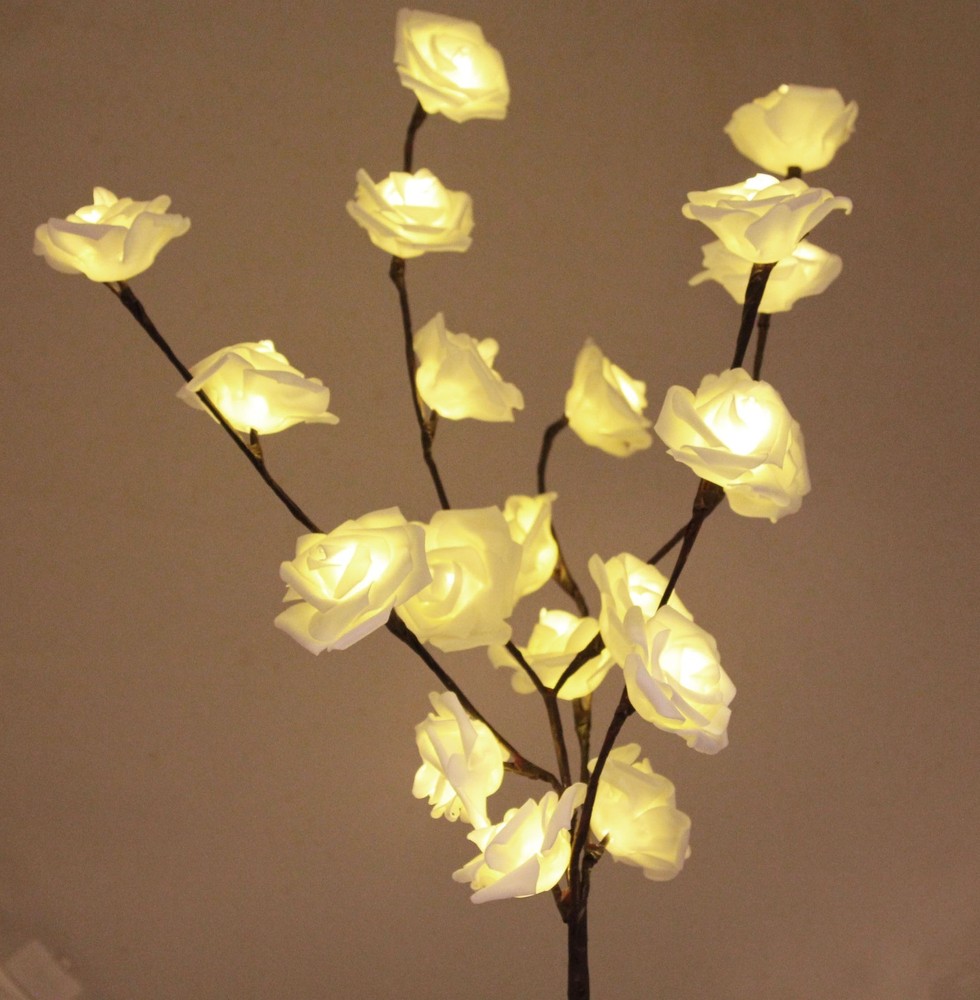 White Rose LED Twig Light Tree Artificial Flower Branch Flexible Vase Table 50cm