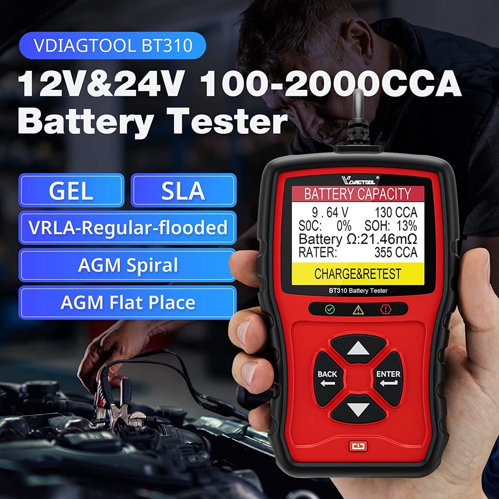 2.8'' LCD 12V 24V Car Battery Load Tester Charging System Analyzer BT310 2000CCA