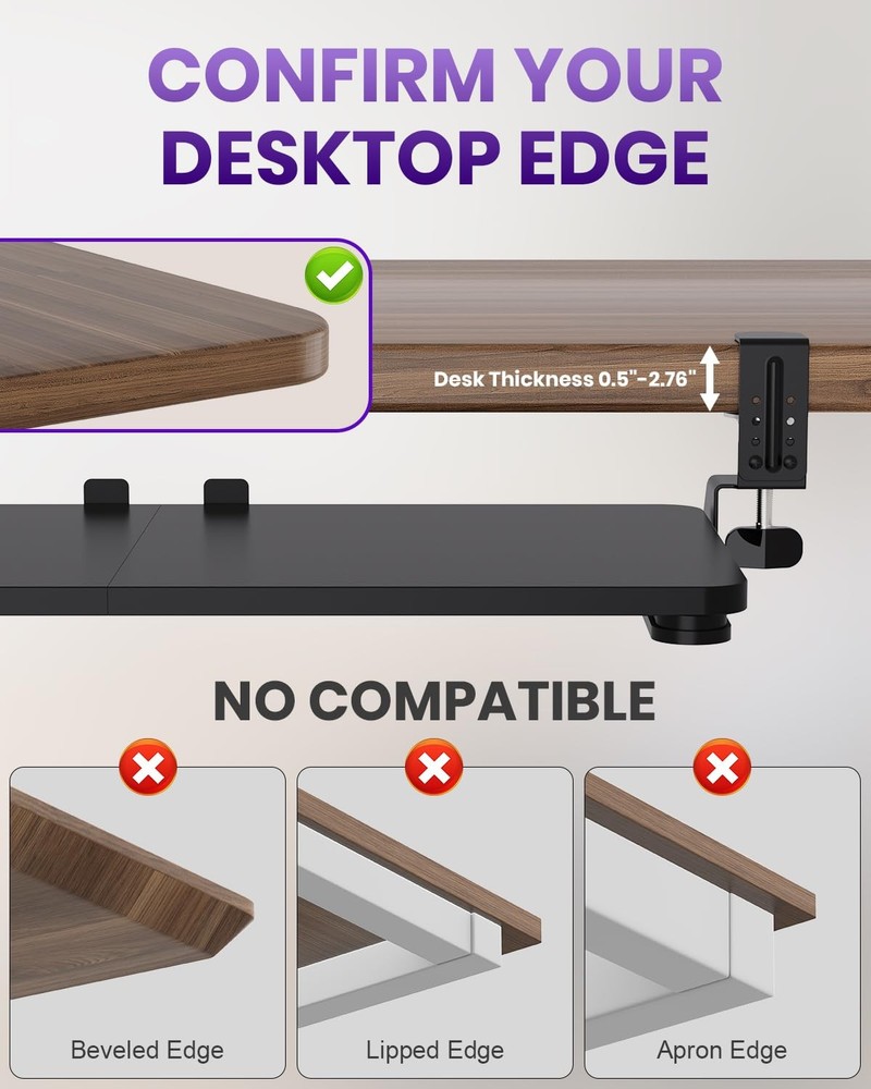Ergonomic Mouse & Keyboard Tray under Desk, Pull Out with Adjustable C-Clamp, 20