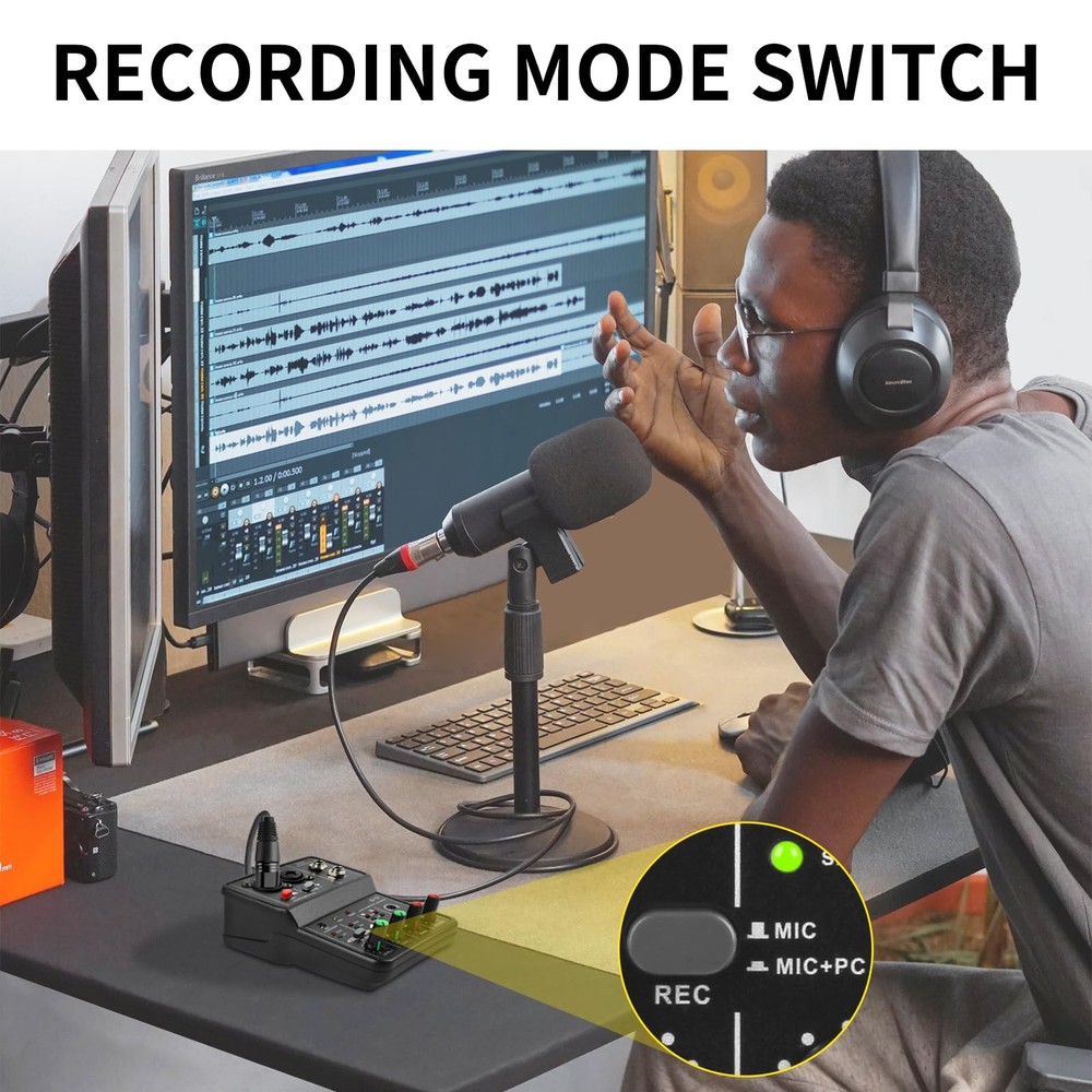 XTUGA USB Audio Interface+48V Phantom Power with 3.55m Microphone Jack,2i2