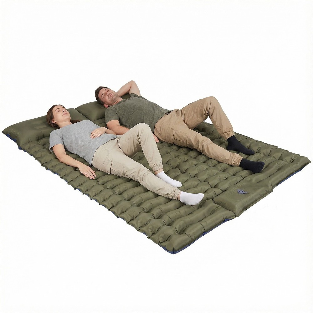 Double Sleeping Pad - Self Inflating 3" Thick w/Pillow Pump Camping Mat Pro